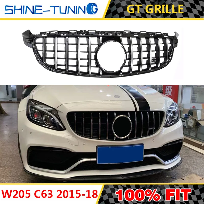 Подходит для mercedes C class W205 amg grill настоящая C63 C63S GT R GTR решетка без эмблемы 2015 18 с/без
