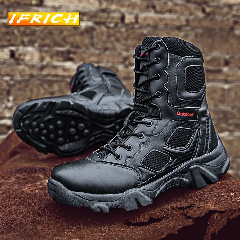 

Autumn Army Boots For Men Black Tactical Shoes Mens Anti-Slippery Military Combat Boots Men Wearable Outdoor Zip Trekking Boots