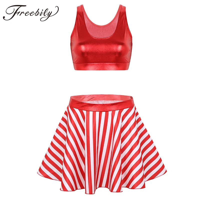 Женский Рождественский нарядный костюм танцевальный короткий топ без рукавов с