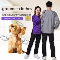 pet shop groomer work clothes lightly waterproof non sticky hair overalls long sleeve hair proof breathable beauty gown y0624
