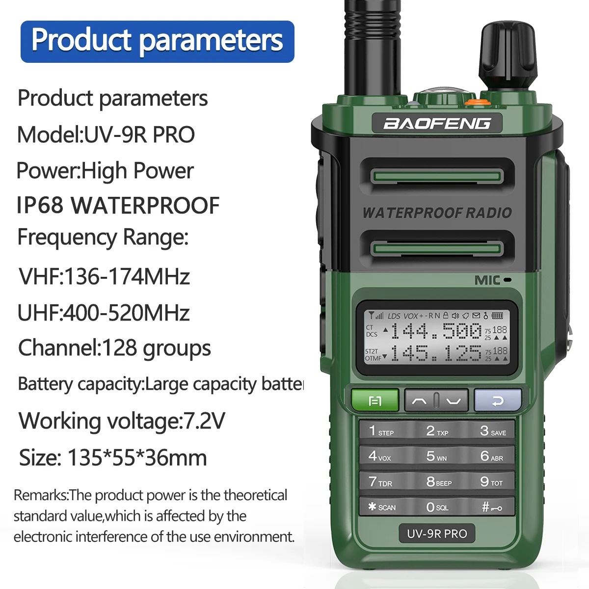 2pcs Baofeng UV-9R PRO IP68 Waterproof Walkie Talkie Powerful Transceiver 50km Long Range Radio Upgraded of UV9R Plus Green