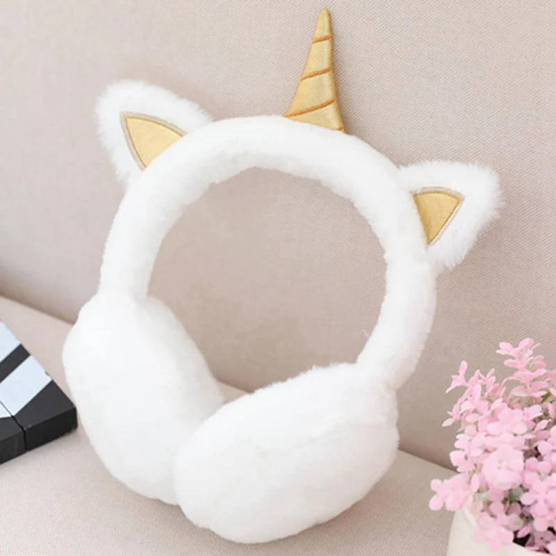 Теплые плюшевые наушники для девочек Kawaii с единорогом зимние меховые женщин