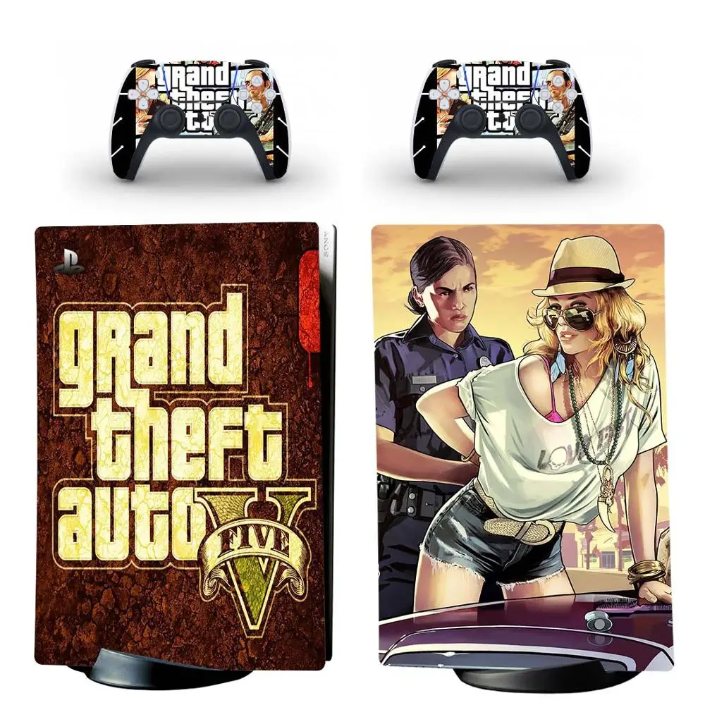 Grand Theft Auto GTA 5 PS5 цифровая наклейка для консоли PlayStation и 2 контроллера Виниловая |