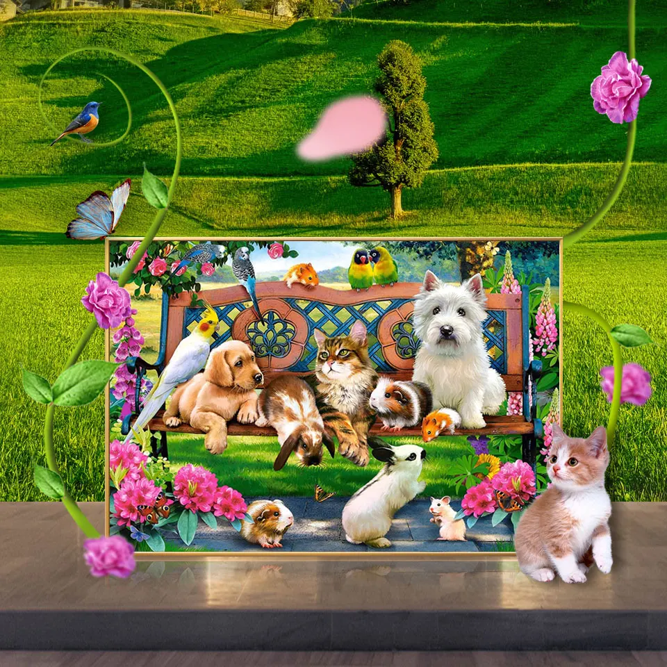 

100% Full 5D Diy Daimond Painting "Dog&Cats" 3D Diamond Painting Round Rhinestones Diamant Painting Embroidery Animal Rabbit