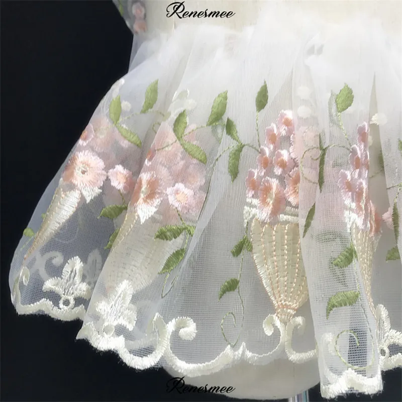 1 м розовые и зеленые цветы цветочная ткань вышивка детская одежда женское платье