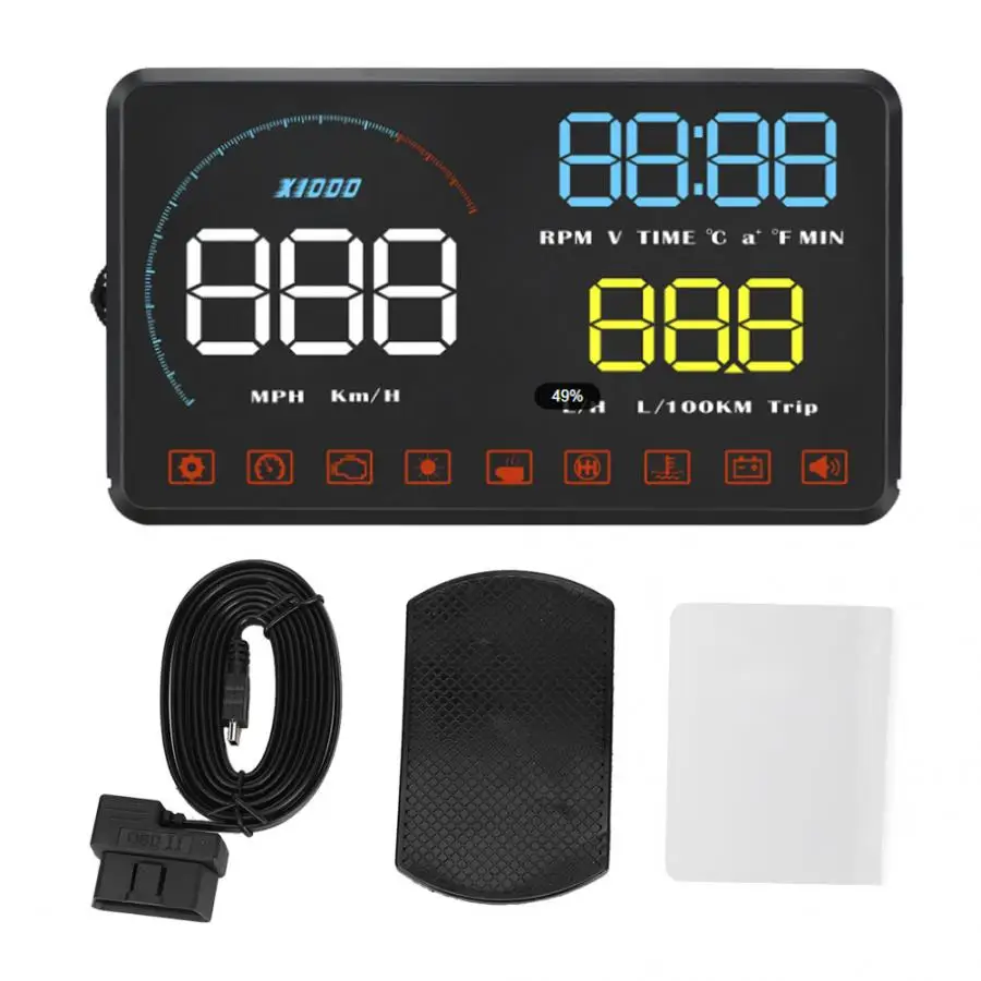 Универсальный Автомобильный дисплей на лобовое стекло A9 HUD 5 дюйма сине белый