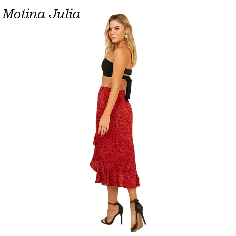 Motina Julia 2019 трендовая красная леопардовая юбка женская гофрированная миди |
