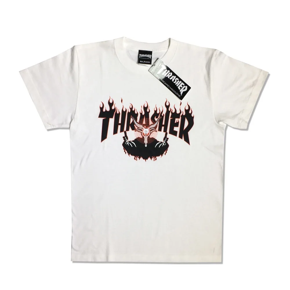 

Thra European And American Tide Brand Home Sheep Head Devil Death Flame Men And Women With Cotton Short Sleeve T-shirt 2021 New