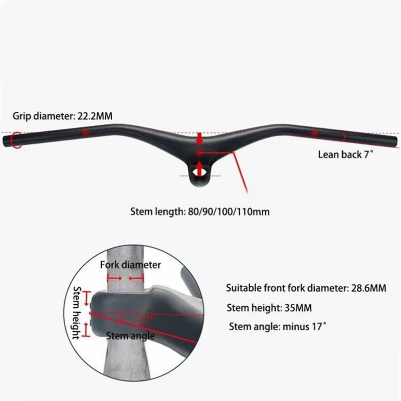 Pаспродажа Горный велосипед XC из высокоуглеродного волокна, интегрированный прямой руль-17 градусов, части в форме стержня для горного велосипеда, вес ...