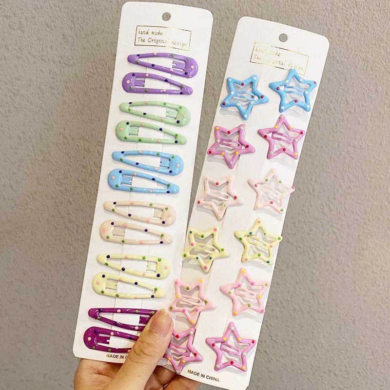 

10PCS/Set New Girls Cute Colorful Star Waterdrop Shape Hairpins Kids Sweet Hair Ornament Clip Barrettes Fashion Hair Accessories