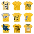 2021 Новая летняя желтая футболка с короткими рукавами и принтом для мальчиков детская одежда для мальчиков детские топы с короткими рукавами От 2 до 8 лет