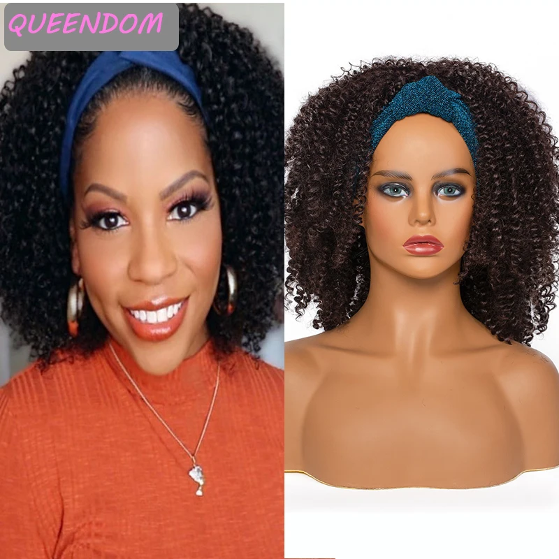 

Short Kinky Curly Headwraps Wigs for Black Women 14'' Afro Curly Synthetic Scarf Wig Natural Heat Resistant Cosplay Headband Wig