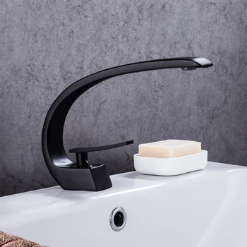 Single Hole Basin Faucet Copper High End Bathroom Sink Faucet Waterfall Black Hot Cold Kitchen Basin Mixer Tap Washbasin Faucets