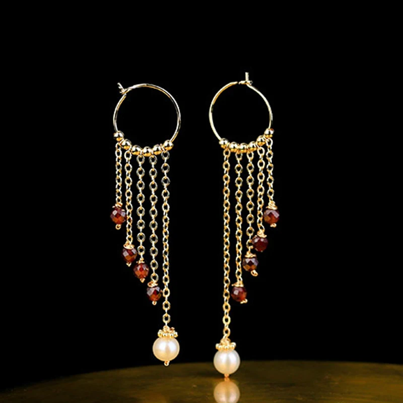 

Модные длинные висячие серьги с натуральными бусинами в пресной воде, круглые элегантные серьги для женщин и девушек, подарок на свадьбу, де...