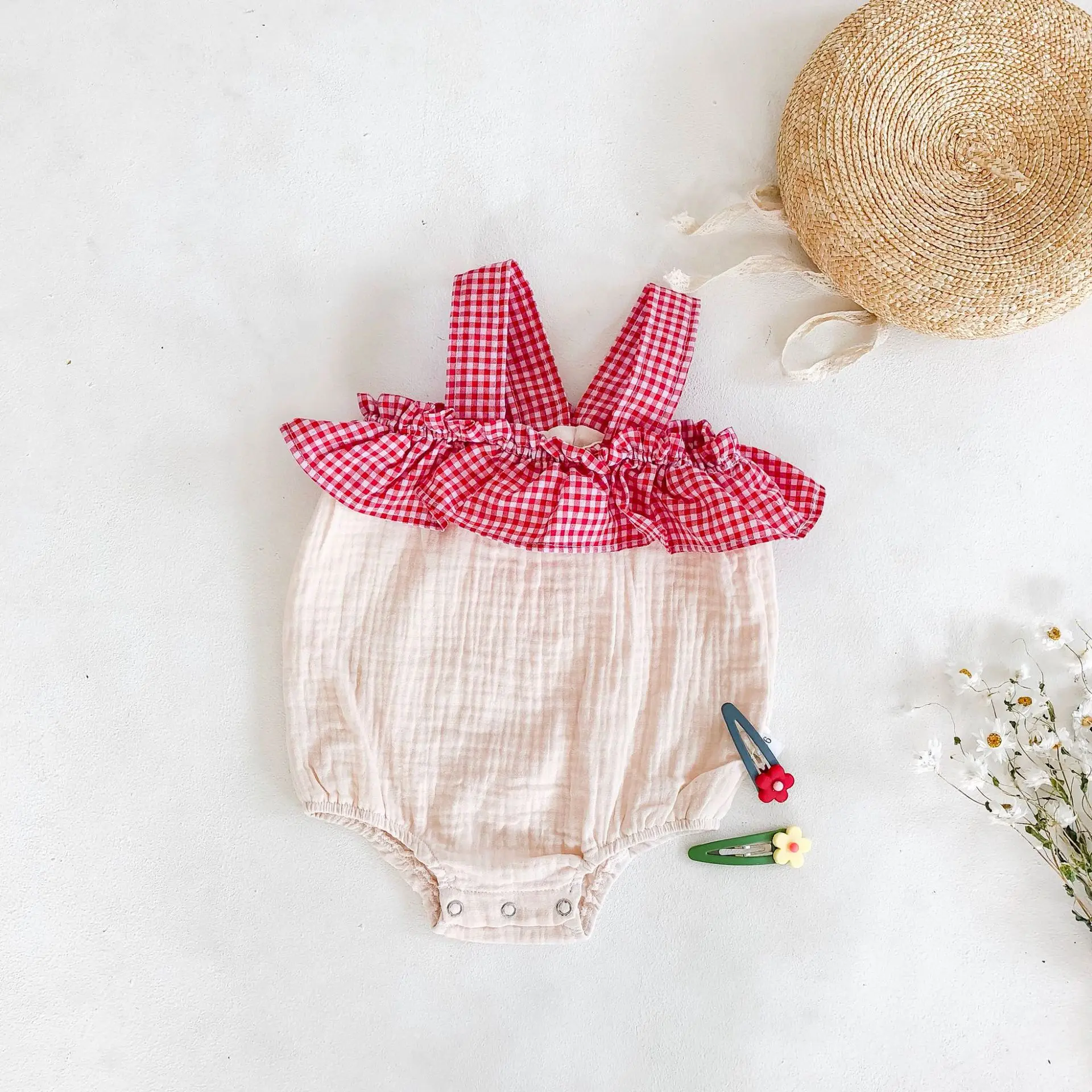

Big lace bow strap rompers baby girls clothes summer sleeveless cotton lovely jumpsuit toddler rompers