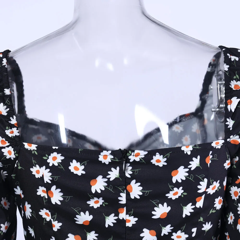 

Women Flower Print Dress Spring 2021 Long Sleeve Square Collar Sheath Bodycon Sexy Dress Casual Club Party Mini Female Clothes