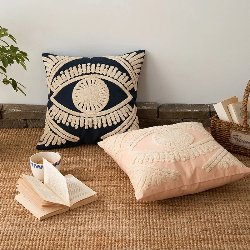 

Pink Navy Eyes Cotton Embroidery Pillow Cover Abstract Cushion Cover Home Decor Cushion Decorative PillowCase Pillow Sham 45cm