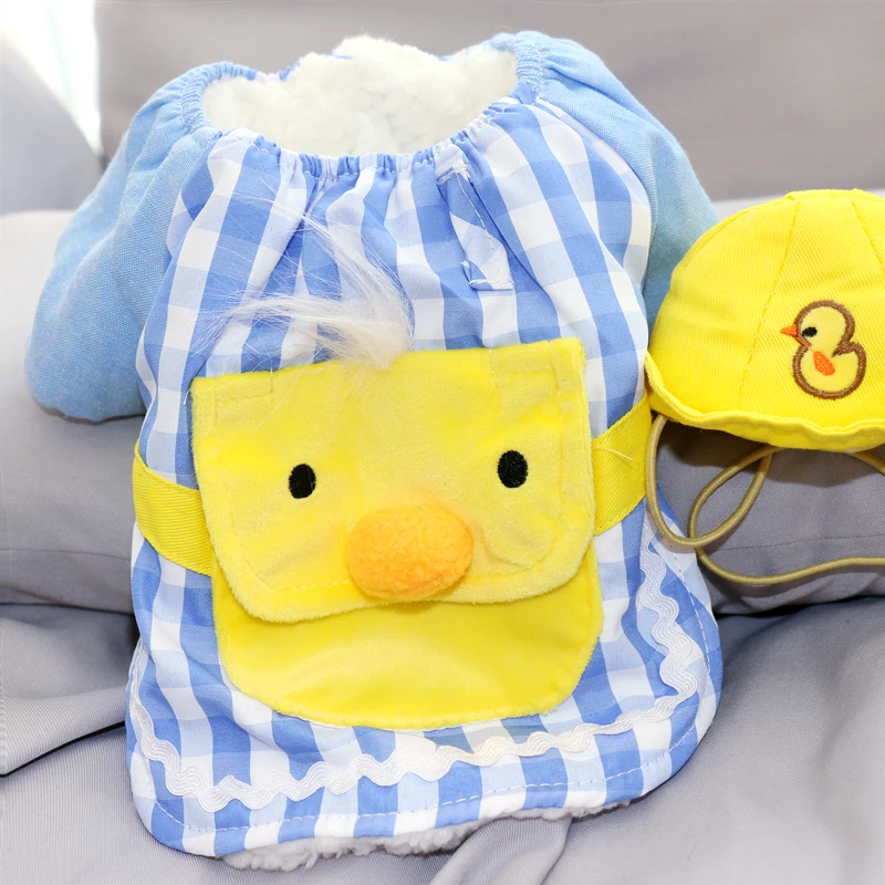 2021 Cute Little Yellow Duck Dog Clothes Bichon Autumn Pullover Puppy Warm Sweater Two-legged Pet Clothe With Hat |