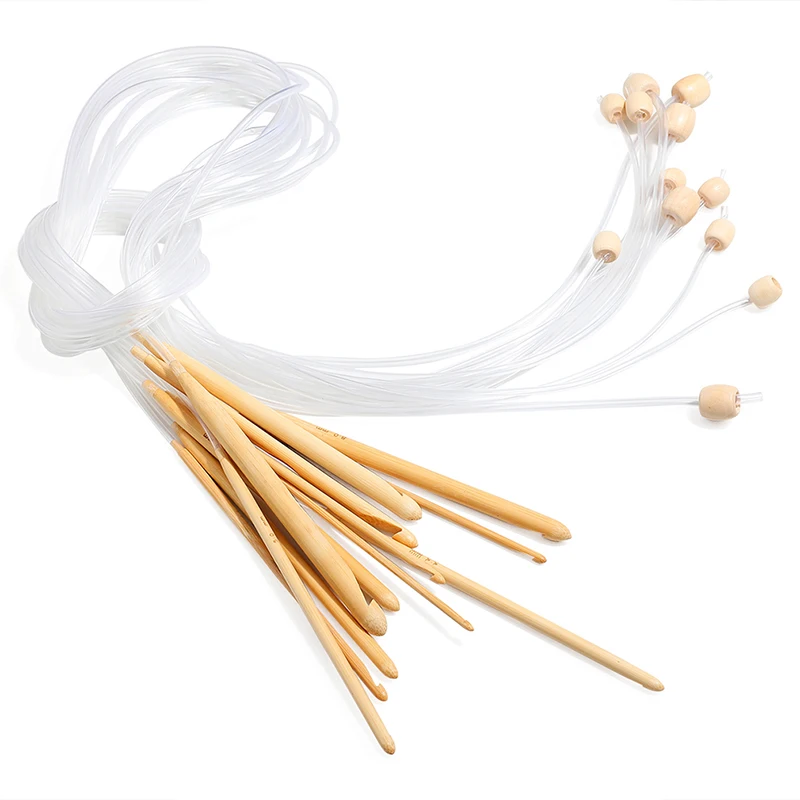 

Crochet Needle Knitting Tools With Plastic Cable Carbonized Bamboo Knitting Needles Weaving Carpet Blanket 12pcs/set