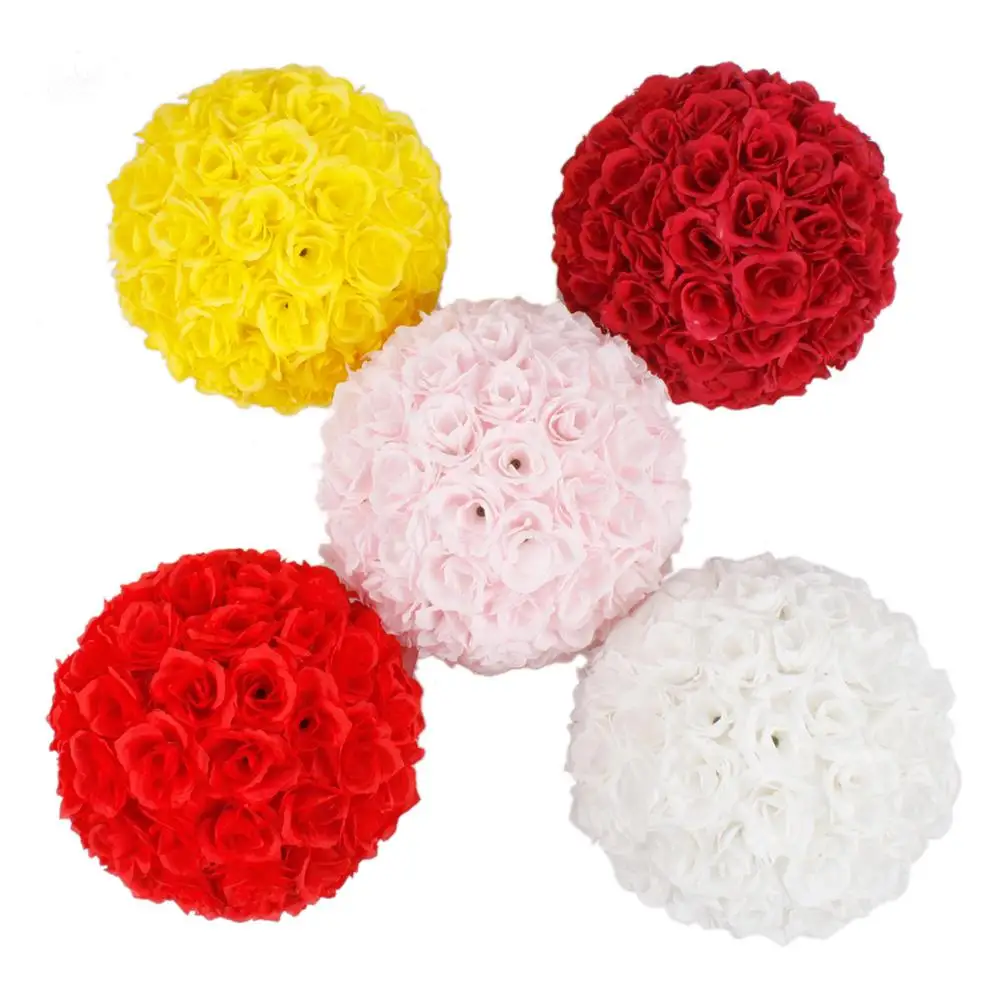 

10Pcs 25CM Satin Flower Balls Wedding Decoration Wine Red for Party Office Home Decoration DIY Craft Wreath Gift Valentine's