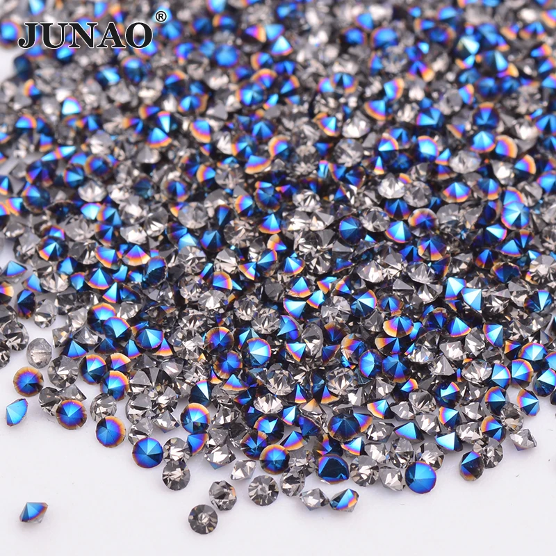 

JUNAO 1.2mm Cobalt Blue Mini Nail Art Rhinestones Glass Diamonds Strass Pointback Pixie Crystal Stones For Decoration