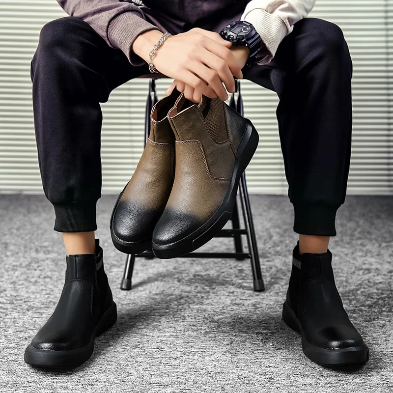

Brand Men's Boots Genuine Leather Men's Winter Boots Plush Warm Men Snow Boots Outdoor Waterproof Chelsea Boots Men Ankle Boots