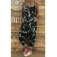 women jumpsuits long rompers 2021 summer sleeveless casual loose camouflage printed drop crotch playsuits harem pants t2g