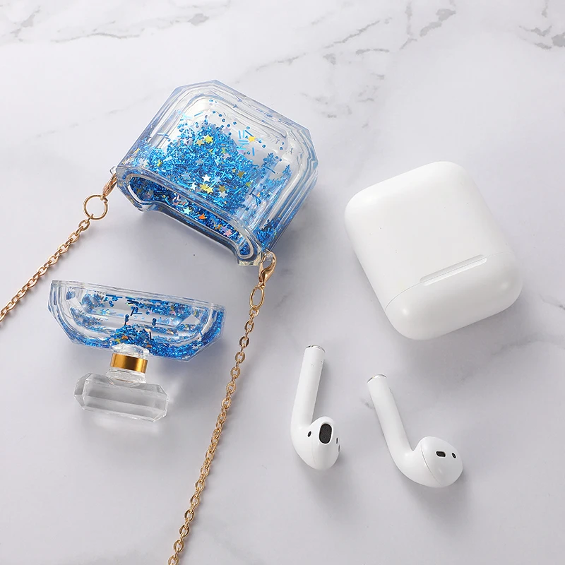 Роскошные Стразы с блестками жидкие наушники чехол для Apple Airpods 2 1 динамический песок блестки флакон духов Прозрачный чехол для наушников