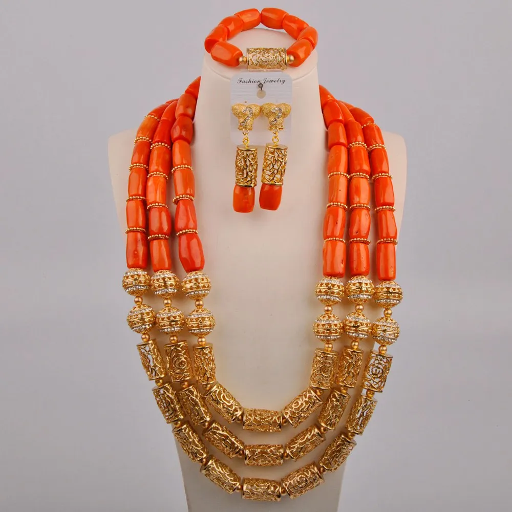 

Nigerian Wedding African Beads Long Big Coral Necklace Jewelry Sets New Arrived Nigeria Coral Beads Bridal Set