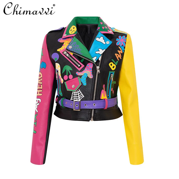 

2021 Autumn New Korean Fashion Pu Long-Sleeved Jacket Coat Short Streetwear Motorcycle Clothing Suit Collar Leather Jacket Women