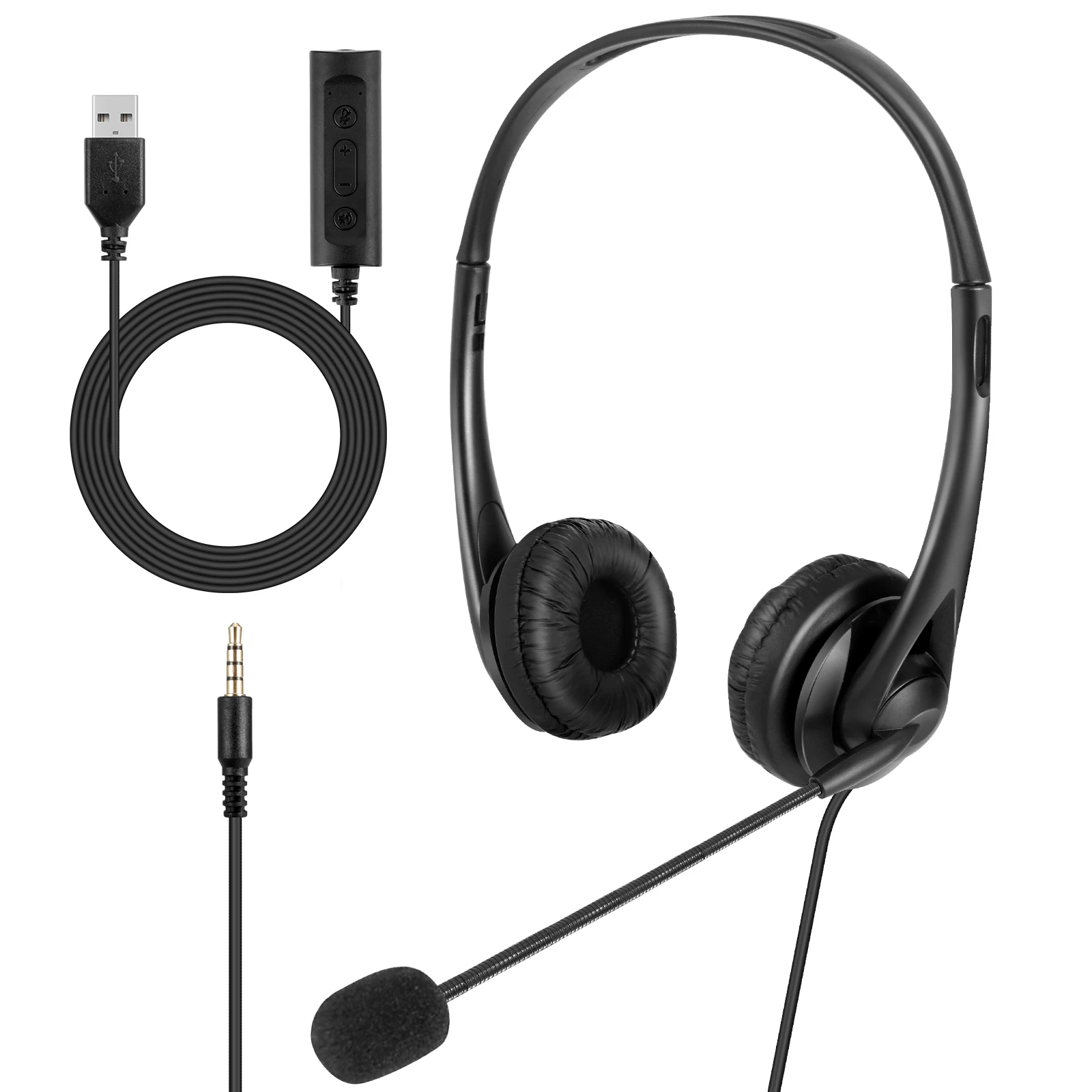

Wired Headset With Mic 3.5mm/USB Plug Over-Ear Headphone With Mic Volume Control For PC Mobile Phone Noise-Canceling