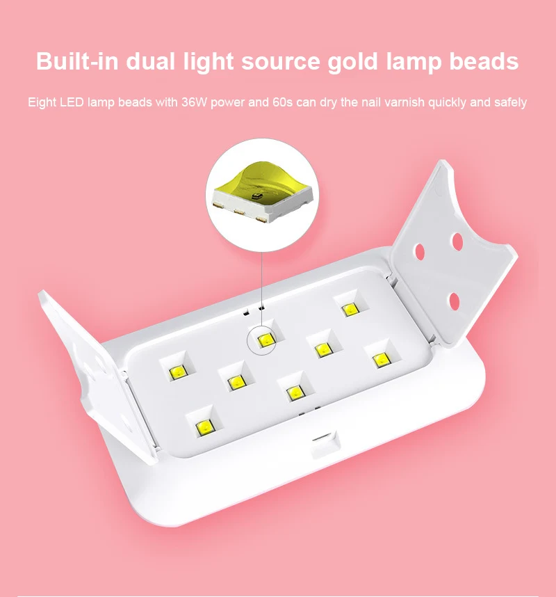 

36W Nail Dryer LED UV Lamp Micro USB Gel Varnish Curing Machine Folding Nail Art Equipment 8 Lamp Beads Home Manicure Nail Tools