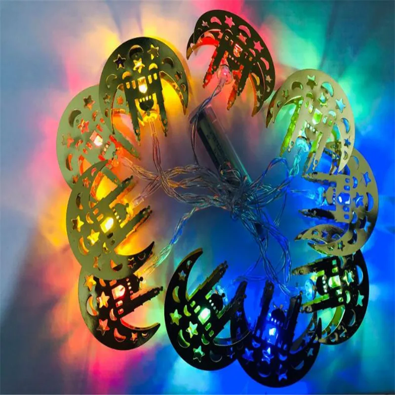 

ZLJQ Eid Mubarak Home Decoration Led String Lights 1.65M 10 Lights Moon Castle Metal Products Ramadan Prayer Decorations Muslim