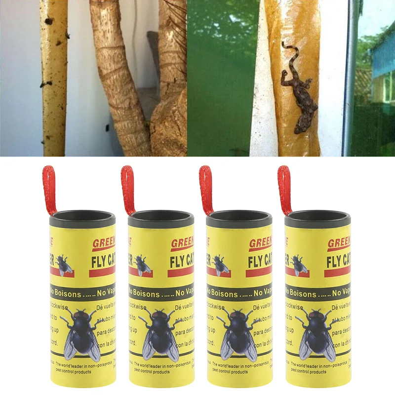 4 рулона клейкой летучей бумаги устраняющая мухи насекомых клей ловушка для