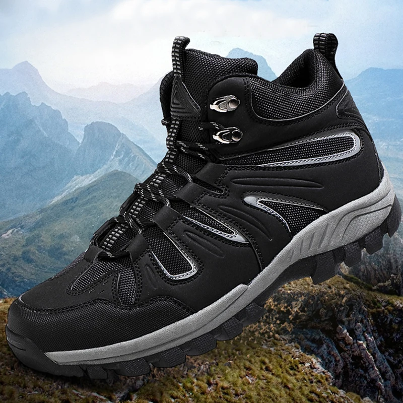 

Зимние сапоги; Мужские черные мужские Пеший Туризм сапоги большие Размеры 39-46Men для Пеший туризм, туфли с высоким голенищем, Пеший Туризм обу...