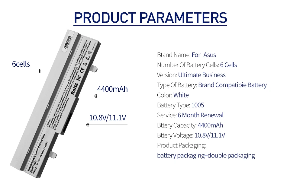 Apexway ноутбук Батарея белый 4400 мАч для Asus Eee PC AL31-1005 AL32-1005 ML32-1005 PL32-1005 1005 1001P 1001HA 1101HA