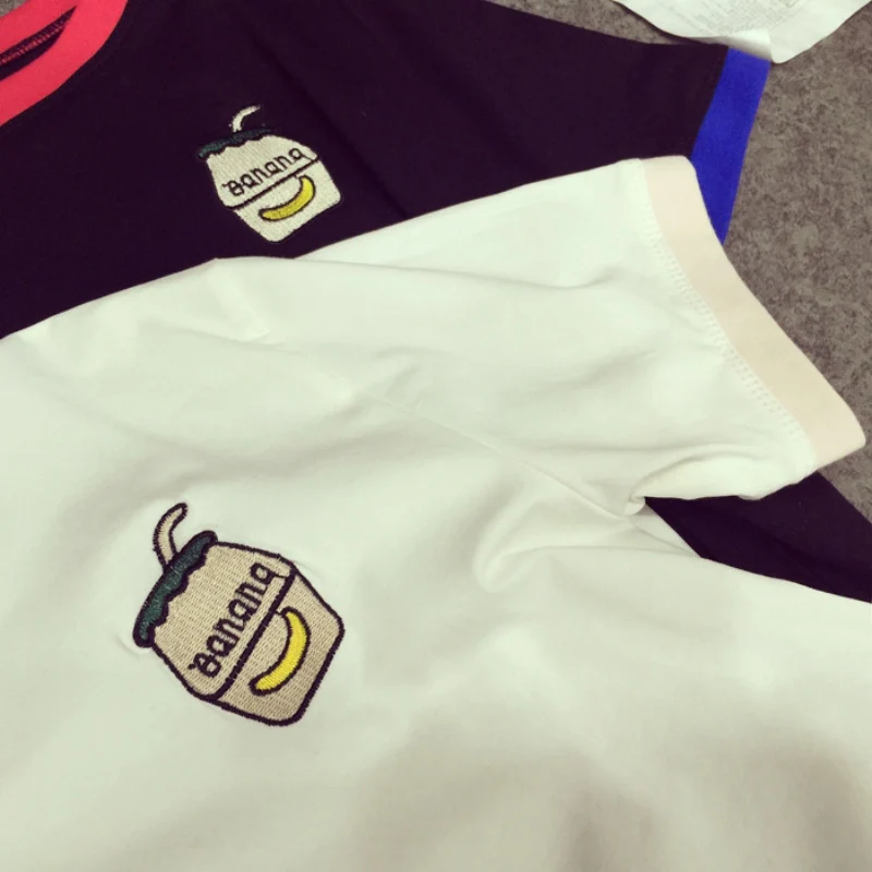 

2020 Summer New Arrival Women o neck Short Sleeve T-Shirt Women Cartoon embroidery Cotton Tees Female Casual Tops