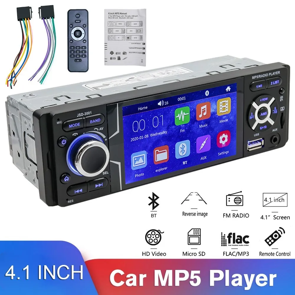 

Car MP5 MP3 Radio 1DIN 4.1 Inch Stereo FM USB Bluetooth-Compatible Auto Radio with Steering Wheel Mirrolink Remote Controller