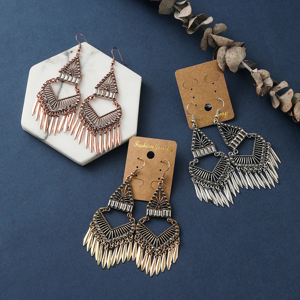Роскошные серьги подвески в стиле бохо этническом под античное серебро