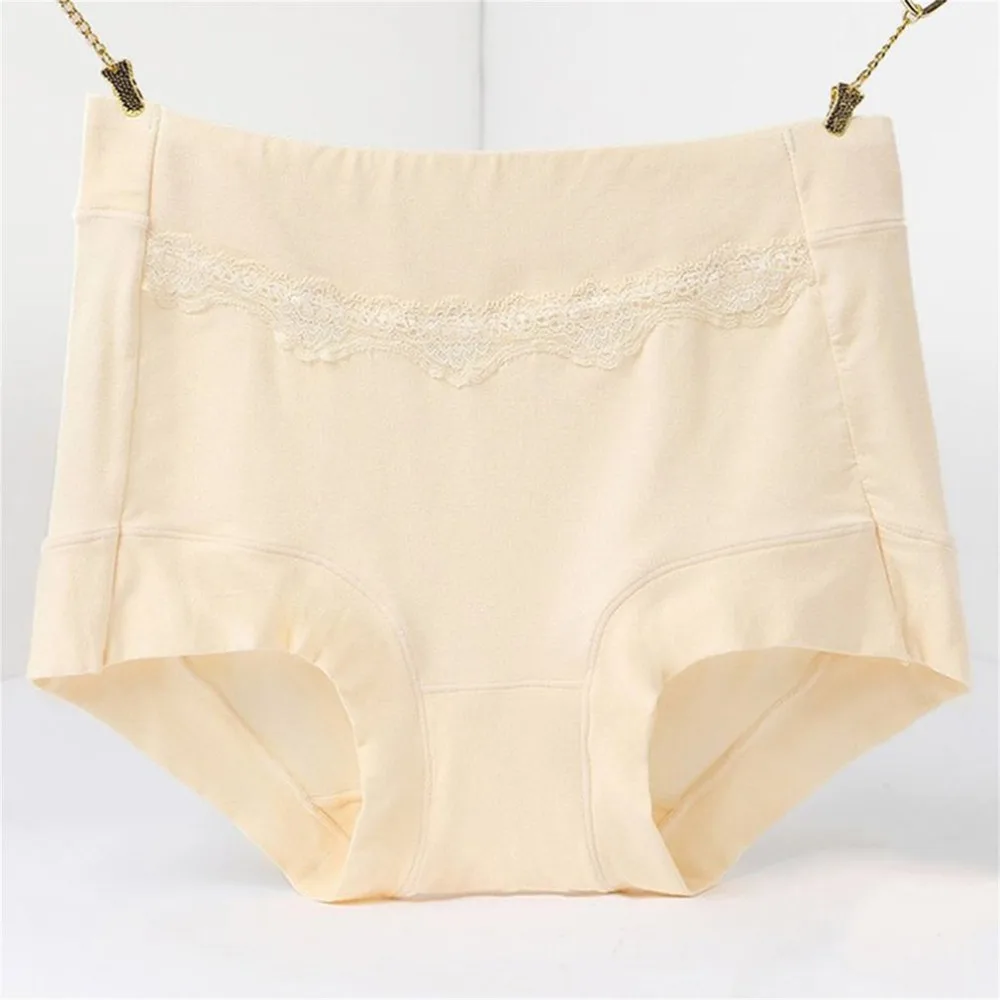Женские бесшовные трусики из модала дышащие кружевные с высокой талией и один