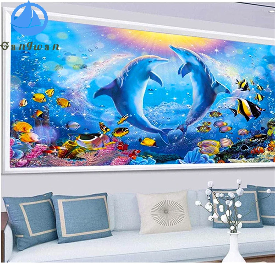 large size dolphins diamond painting full square round Diamond Embroidery Mosaic 3d puzzle sea fish Painting sale cross stitch