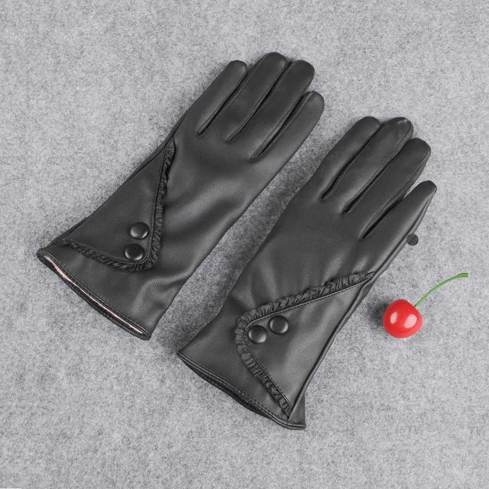 

Fashion Women Lady Soft Leather Gloves Winter Warm Mitten Xmas Gift Black