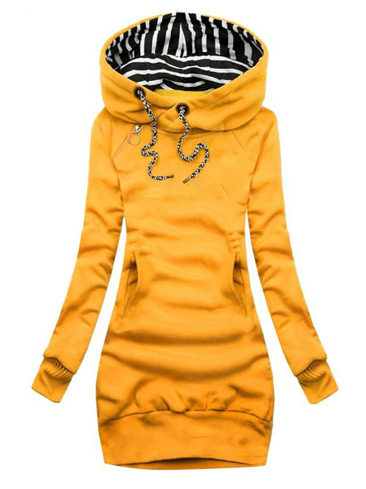 2022 Autumn Women Hoodie Pullover Long Sleeve Dress Striped Hooded Tops Drawstring Sweatshirts Slim Casual