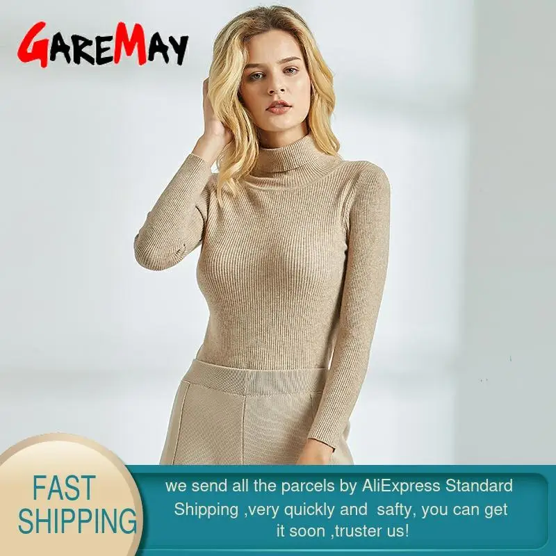 Элегантные свитер женский ребристый с высоким воротом и длинным рукавом