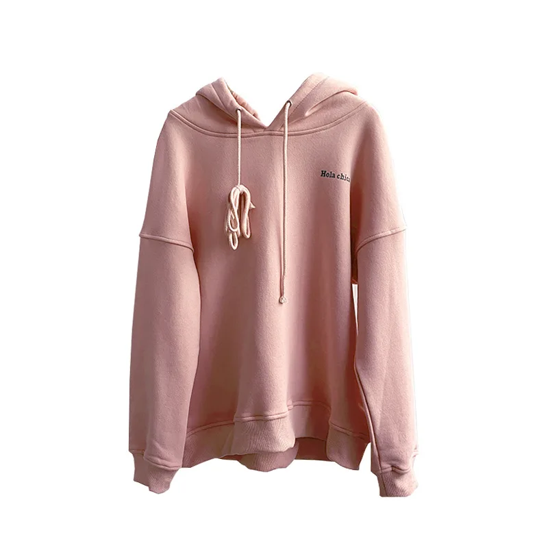 

HXJJP 2021 Winter Letter Printed Fleece Hoodies Women's Korean Loose Casual Long-sleeved Cotton Solid Thicken Warm Sweatshirt