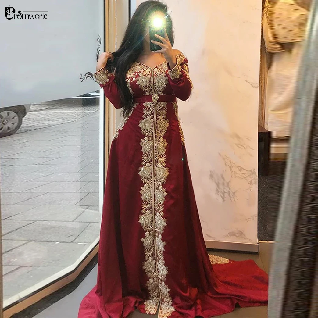 

Женское платье с длинным рукавом, бордовое мусульманское официальное платье с вышивкой