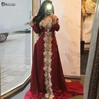 Женское платье с длинным рукавом, Бордовое платье с вышивкой в мусульманском стиле