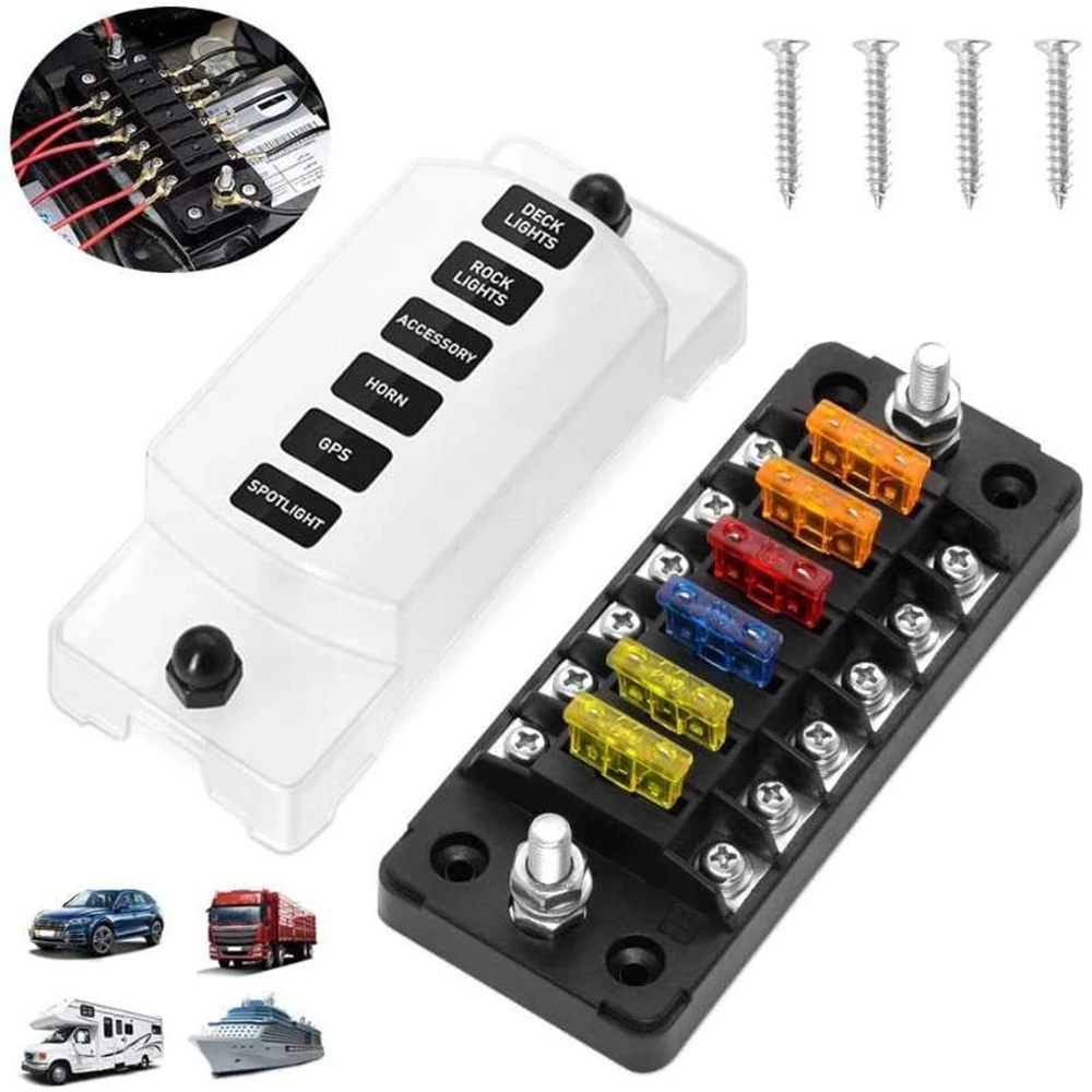 

12V-32V 6Way Car Fuse Box Fixed Independent Positive And Negative Screw Connection Method Female Terminal Suitable For Car Truck