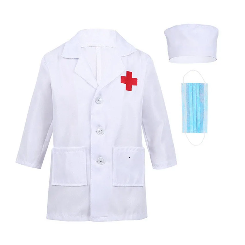 Дети Мальчики доктор Косплей костюмы на Хеллоуин костюмы на карнавал подарок на день рождения Дети Девочки медицинская лаборатория медицинская форма медсестры платье - Цвет: Coat and hat