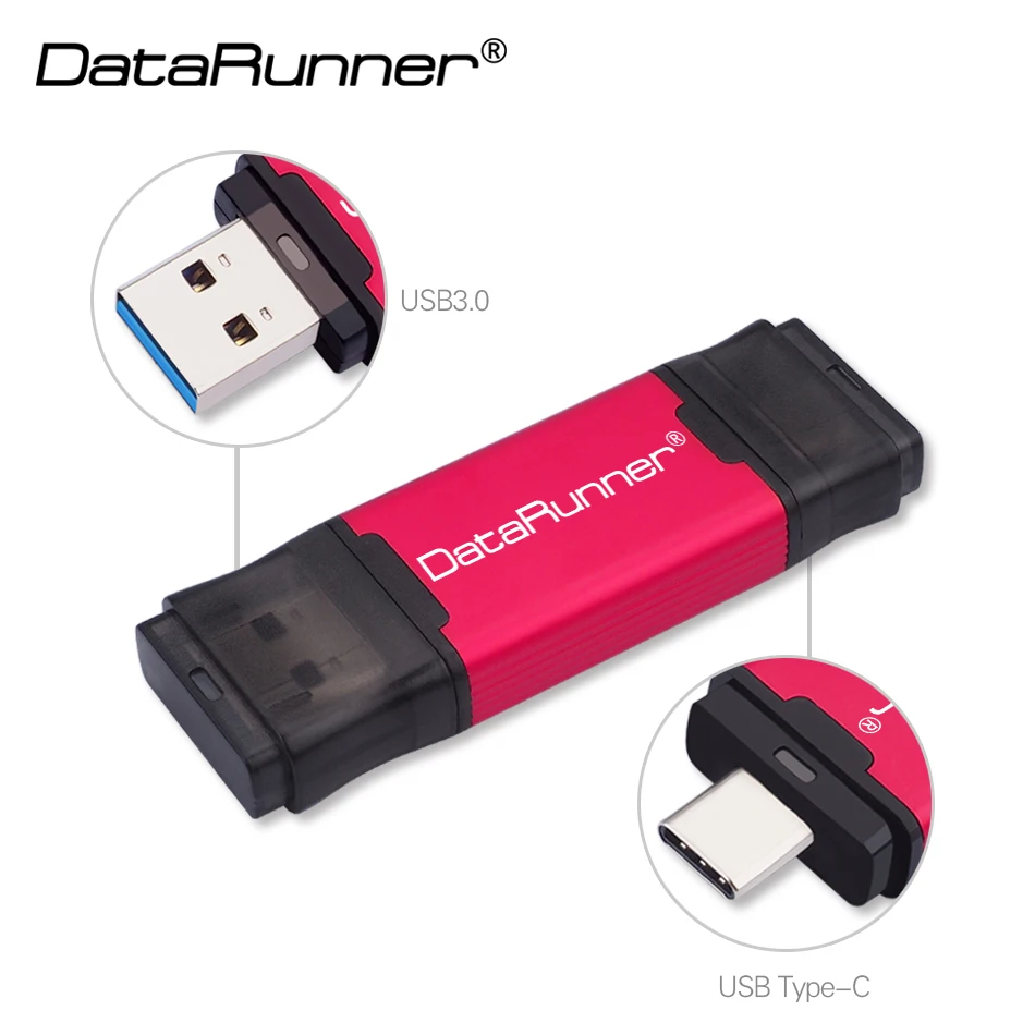 Красный USB флеш-накопитель DataRunner type C, USB флешка, 3,0, 512 ГБ, 256 ГБ, 128 ГБ, 64 ГБ, 32 ГБ, внешний накопитель, флешка для type-C/PC - Цвет: Красный